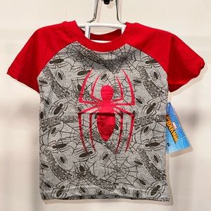 BNWT Spider-Man Logo Toddler Tee T Shirt Size 2T Color Block Sleeves Spiderman